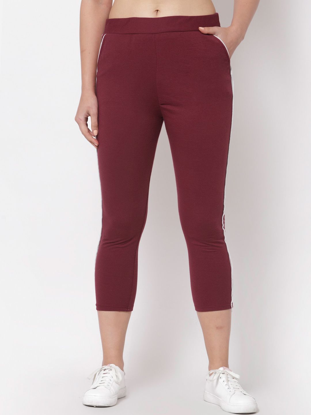 KLOTTHE Women Maroon Solid Slim Fit Woolen Track Pants Price in India