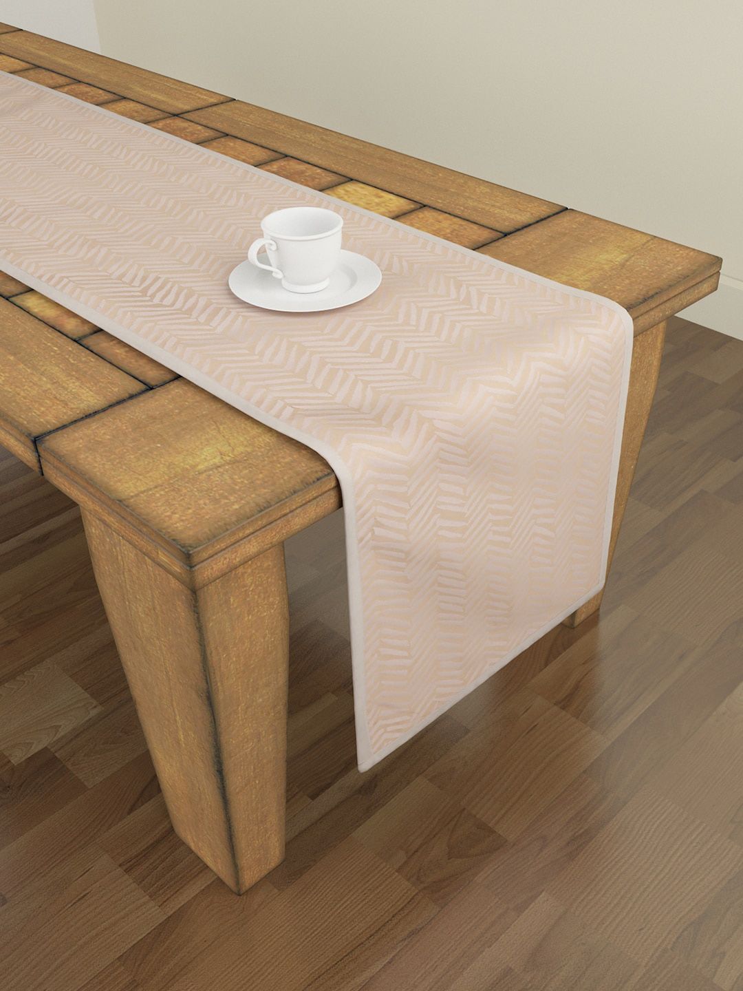 S9home by Seasons Pink & White Abstract 6-Seater Rectangular Table Runner Price in India