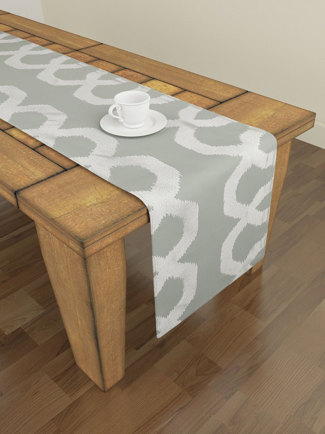 S9home by Seasons Sea Green & Silver-Coloured Woven-Design 6-Seater Table Runner Price in India