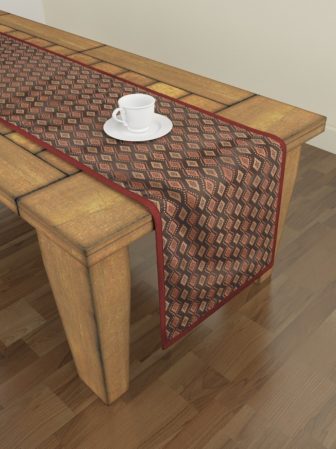 S9home by Seasons Brown Geometric Printed 6 Seater Table Runner Price in India