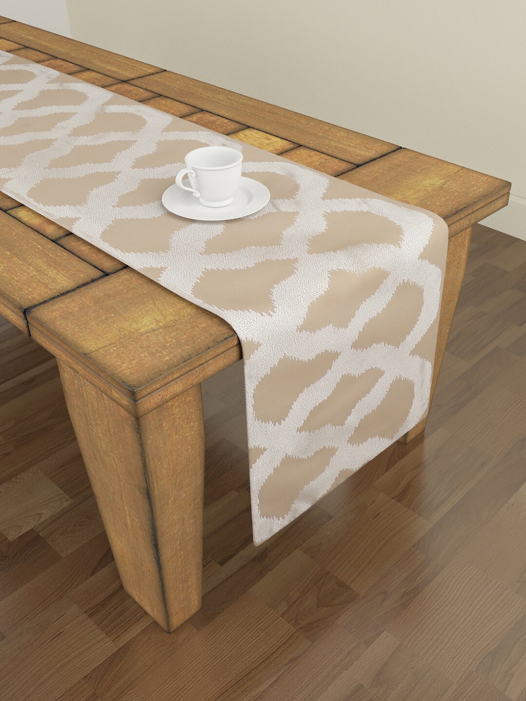S9home by Seasons Beige & Silver-Coloured Printed Table Runner Price in India