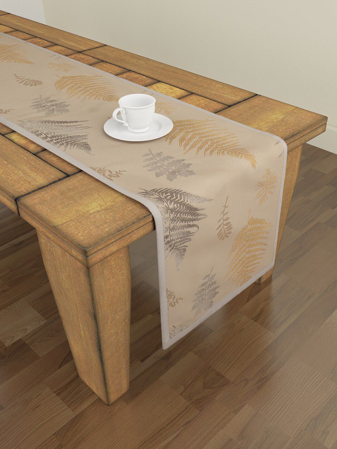 S9home by Seasons Khaki-Coloured & Yellow Woven-Design 6-Seater Table Runner Price in India