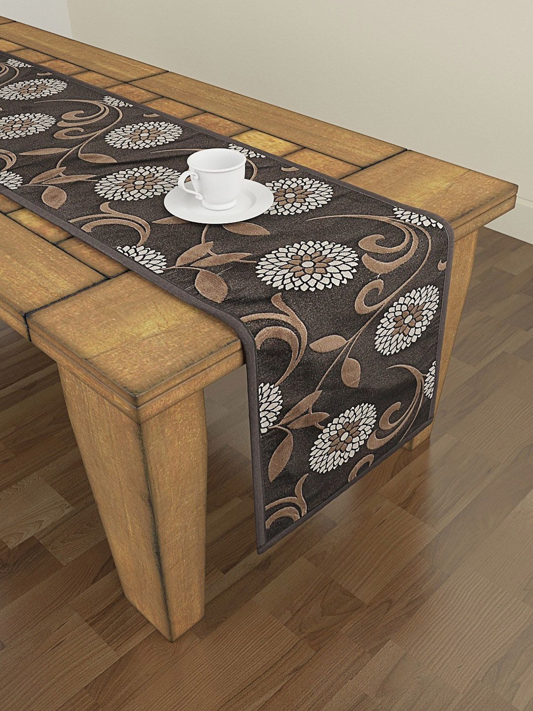 S9home by Seasons Black & Brown Printed 6-Seater Table Runner Price in India