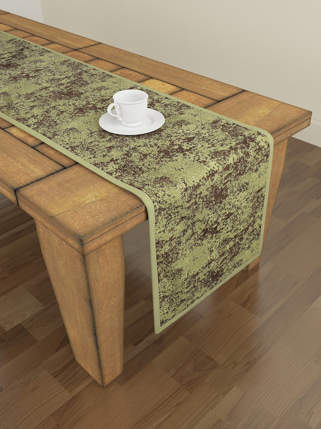S9home by Seasons Green & Coffee-Brown Printed 6-Seater Table Runner Price in India