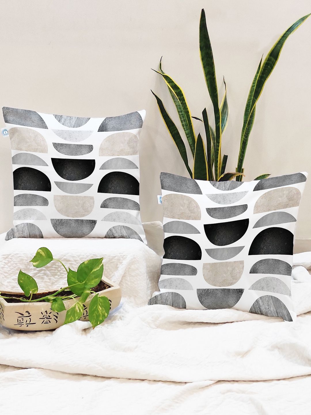 STITCHNEST Black Geometric Cotton Lightweight 2 Piece Square Cushion Covers -19.7x29.5In