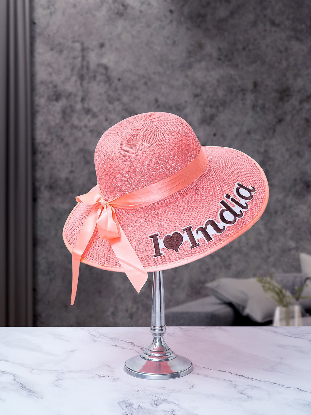 Golden Peacock Women Pink & White Woven Design Sun Hat Price in India