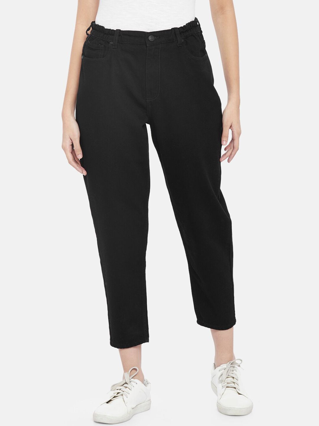 People Women Black Tapered Fit High-Rise Jeans