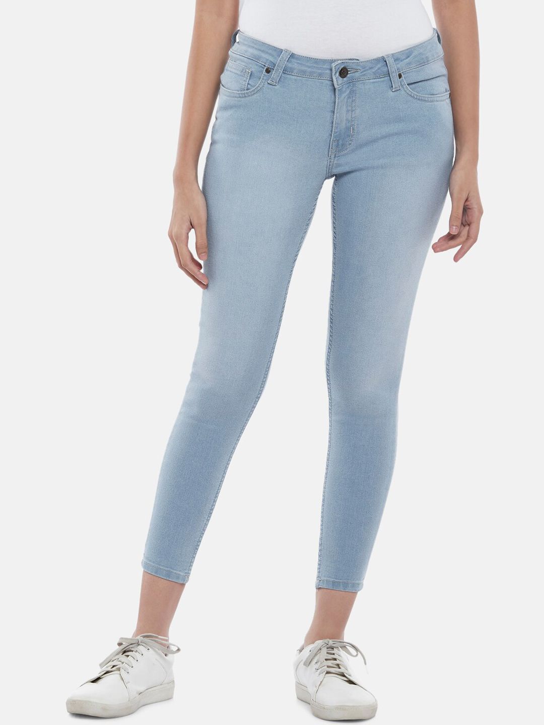 People Women Blue Skinny Fit Low-Rise Jeans Price in India