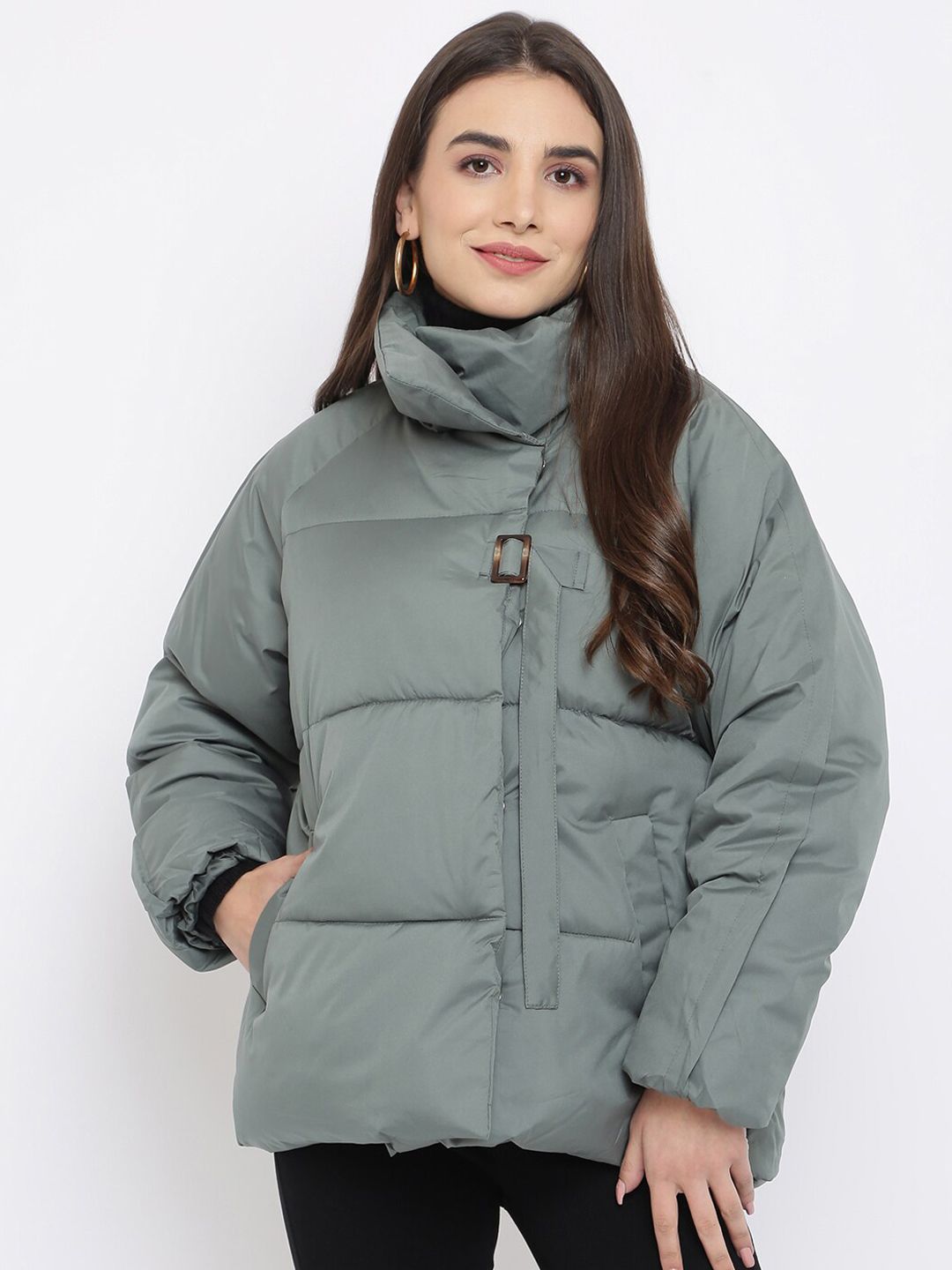 iki chic Women Green Windcheater Outdoor Puffer Jacket Price in India