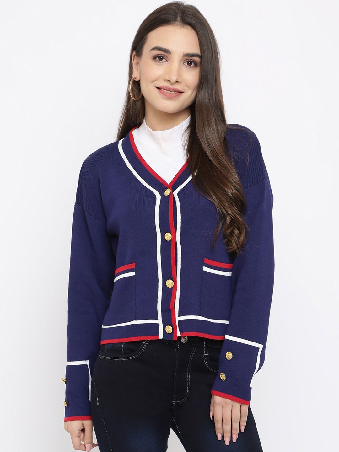 iki chic Women Blue Cotton Wool Cardigan Price in India