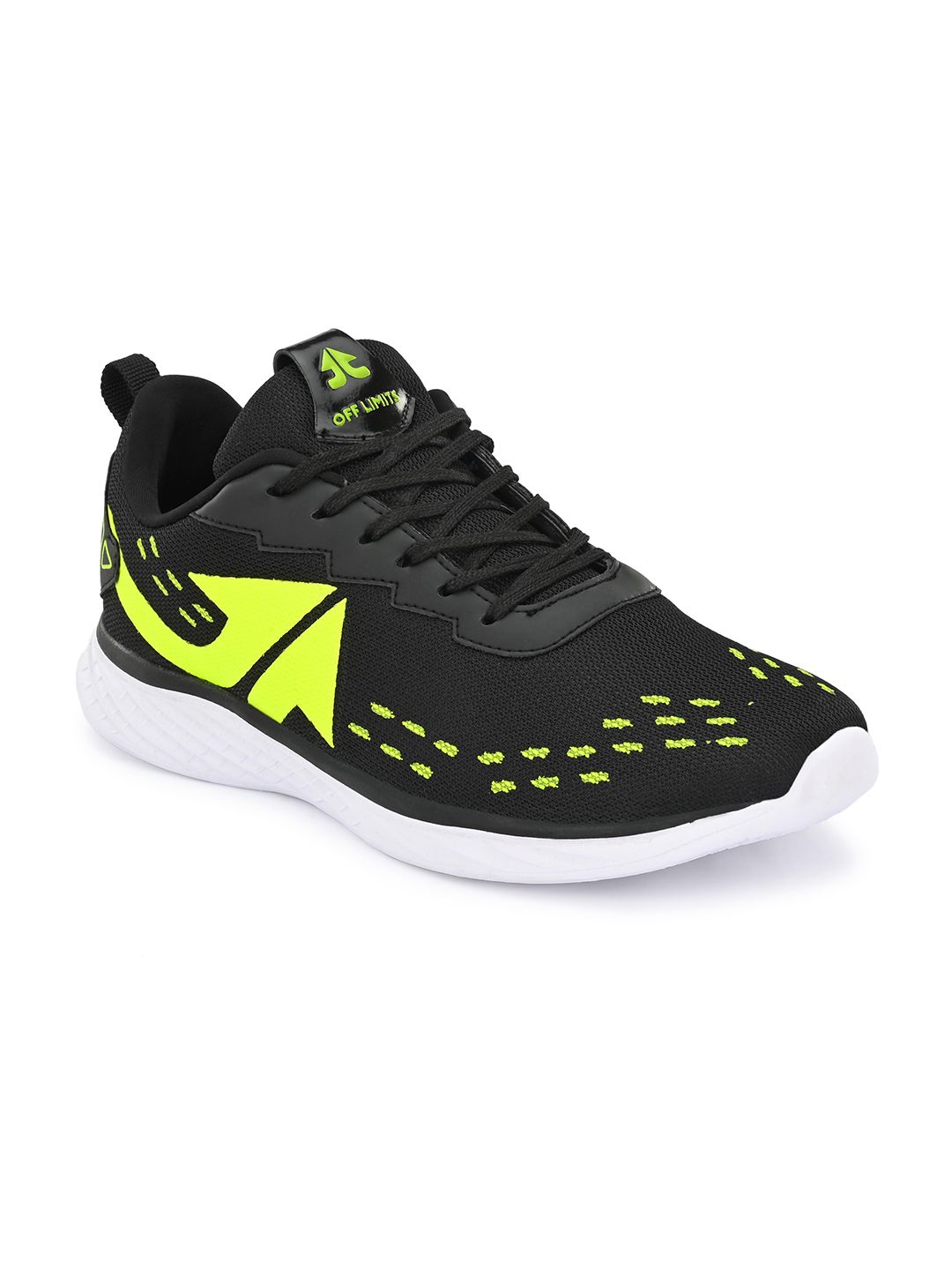 OFF LIMITS Men Black & Lime Green Mesh Running Non-Marking Shoes