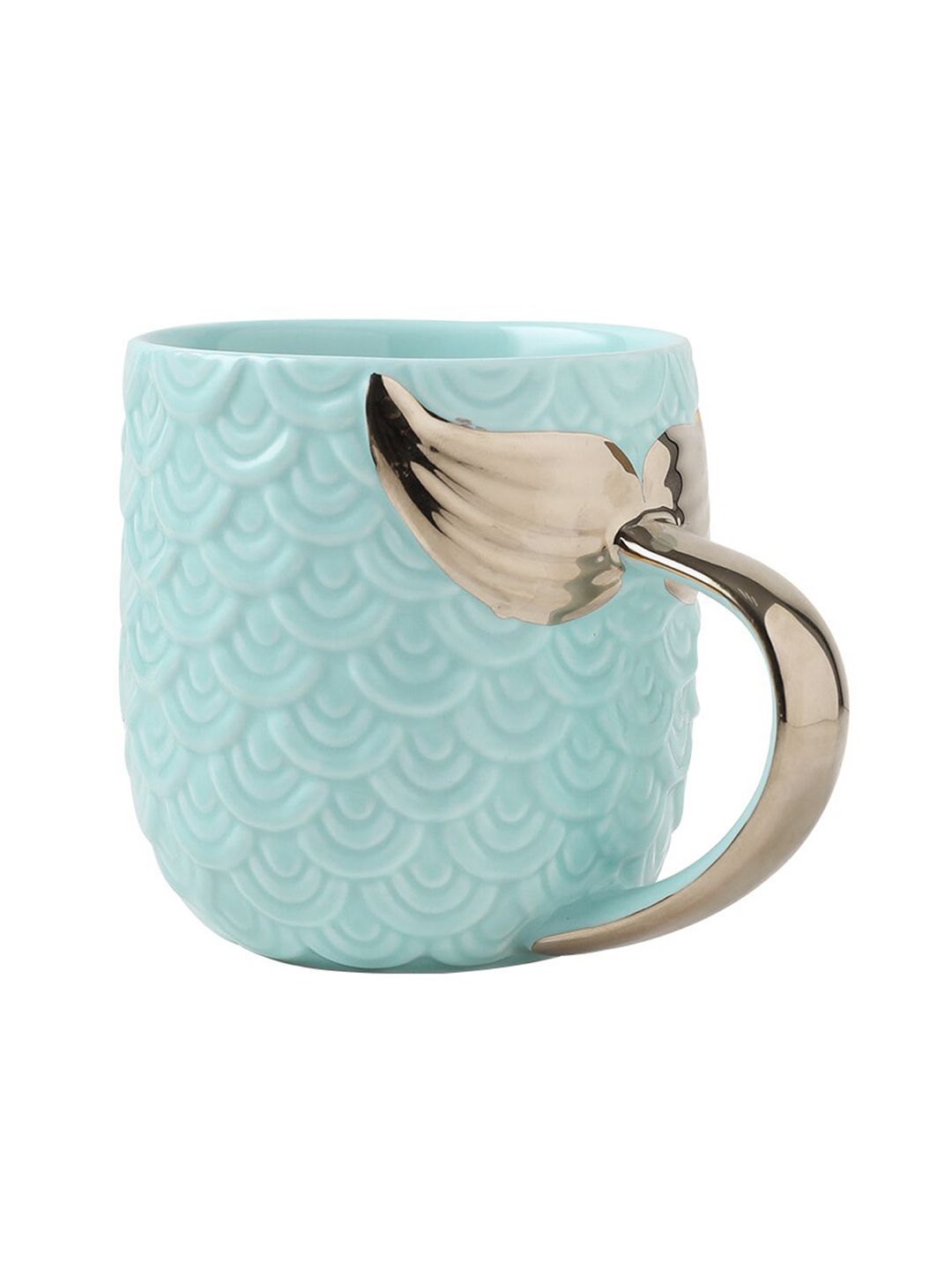 BonZeaL Turquoise Blue & Gold-Toned 3D Mermaid Tail Ceramic Glossy Cups Price in India