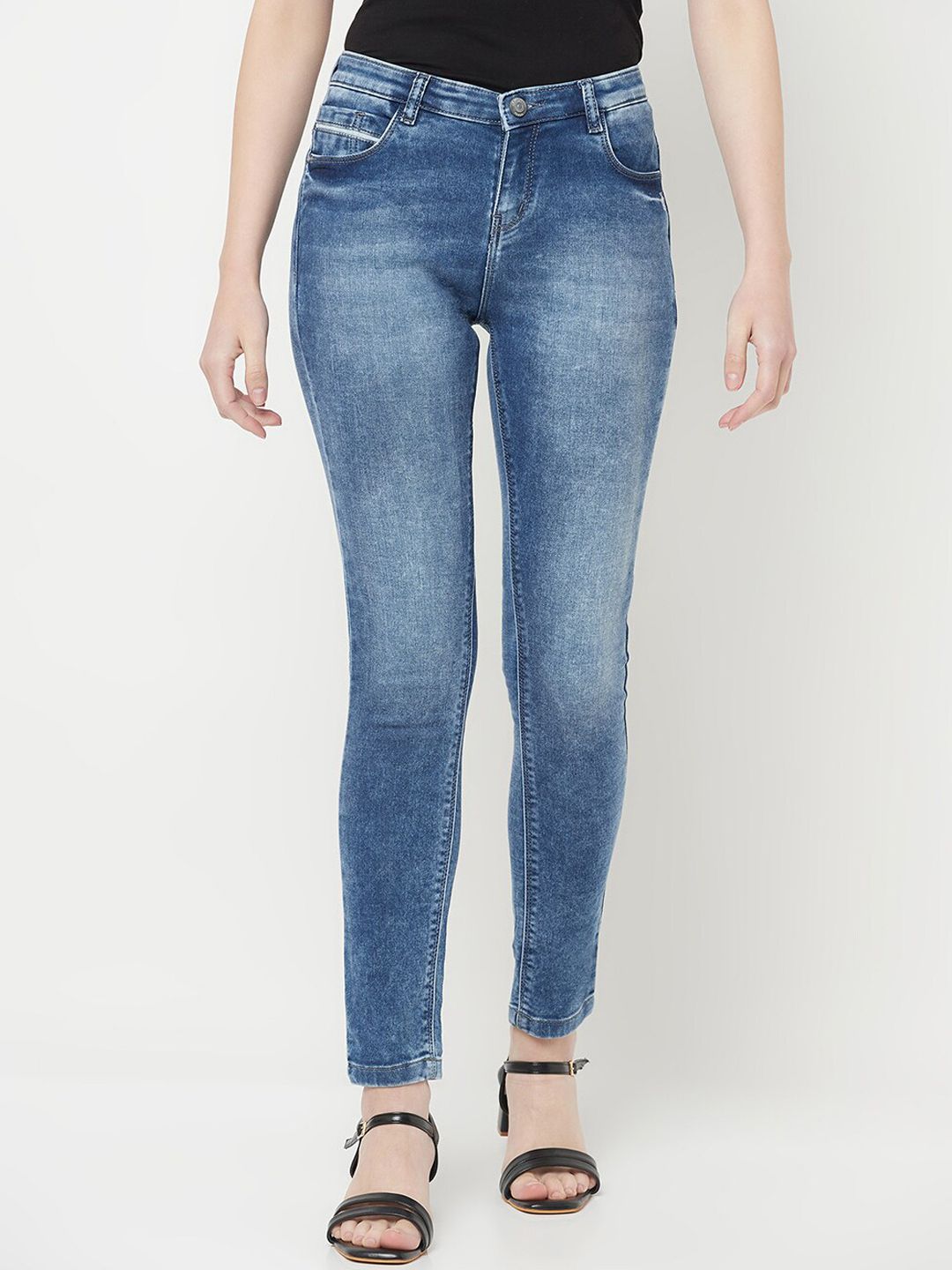 Crimsoune Club Women Blue Skinny Fit Heavy Fade Stretchable Jeans Price in India