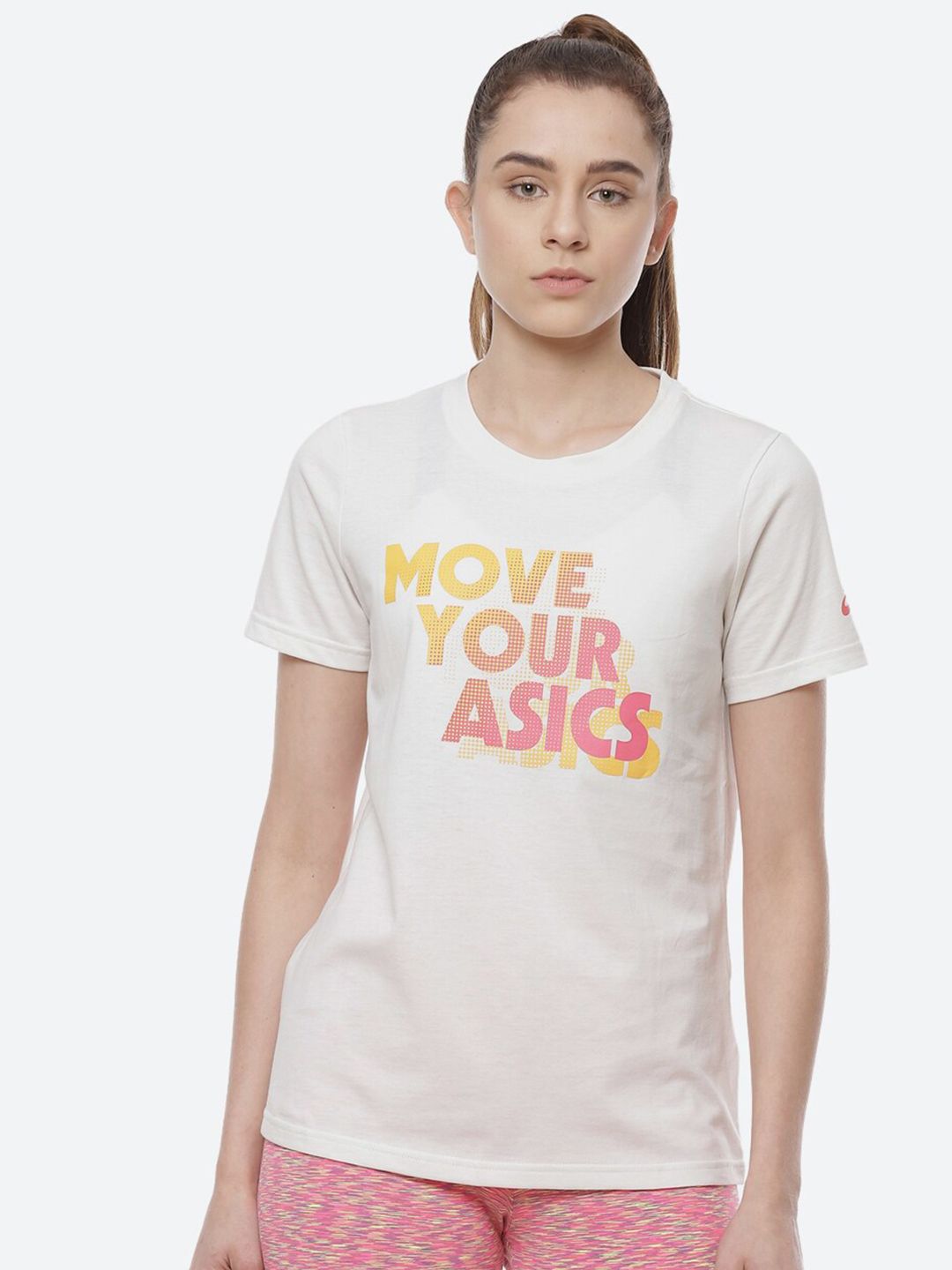 ASICS Women Beige Printed W Heritage Font Graphic T-shirt Price in India