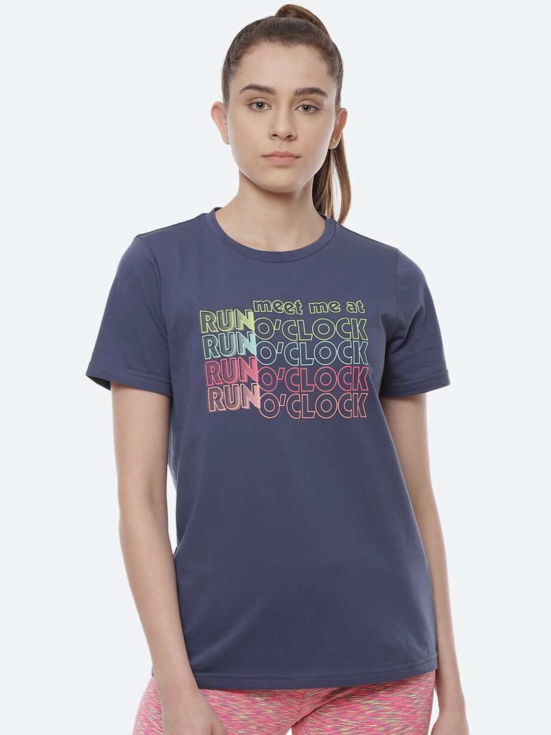 ASICS Women Blue W Heritage Font Graphic Training or Gym T-shirt Price in India