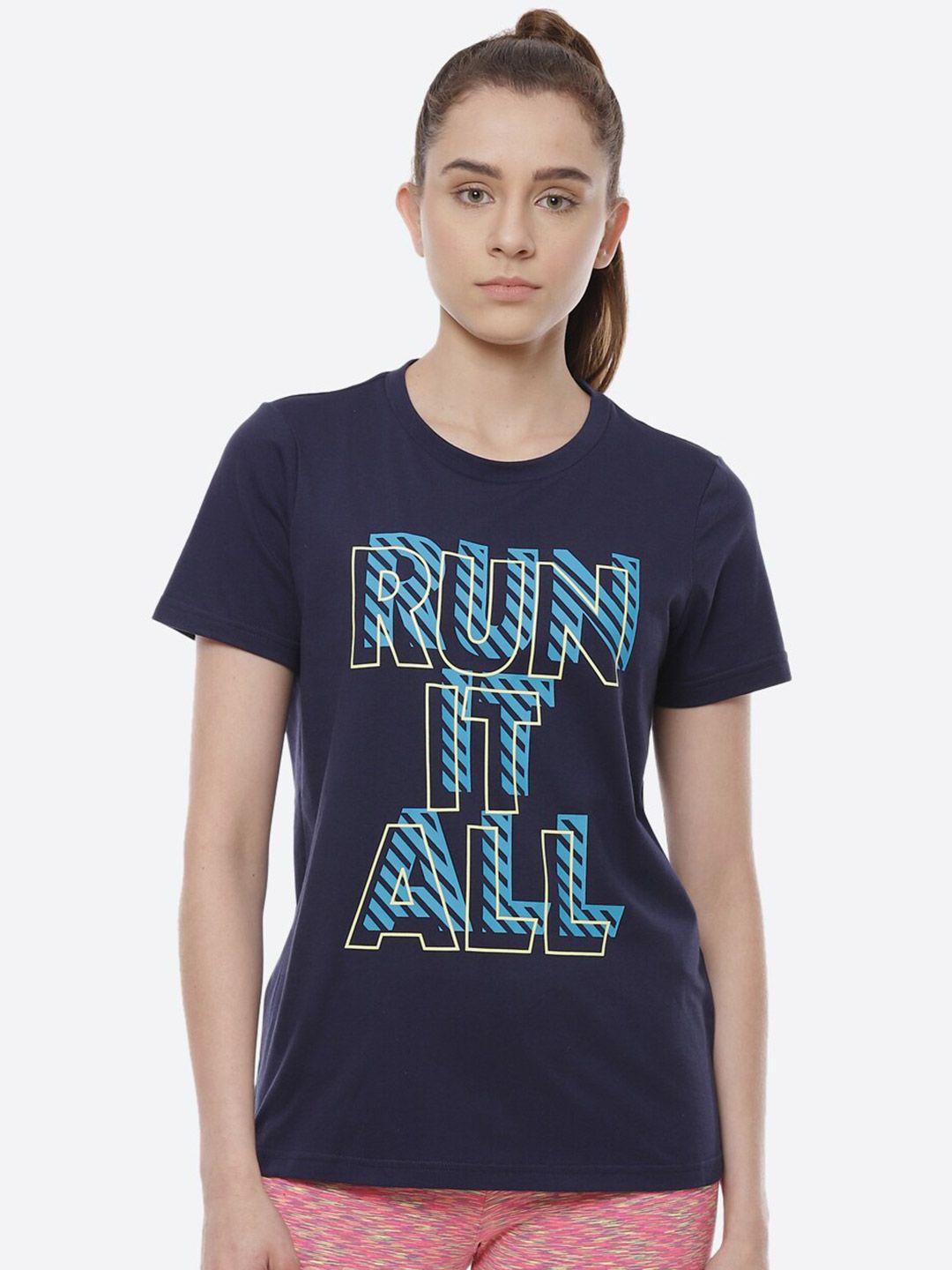 ASICS Women Blue Typography Printed W HERITAGE FONT GRAPHIC 1 Training T-shirt Price in India