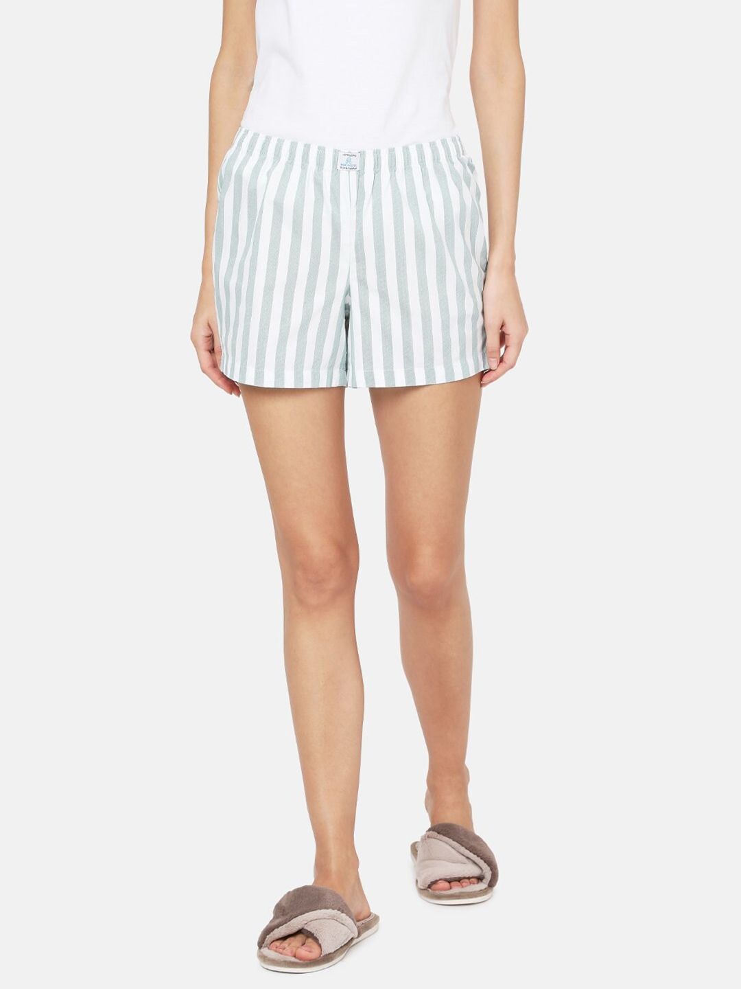 PAPA BRANDS Women White & Grey Striped Lounge Shorts Price in India