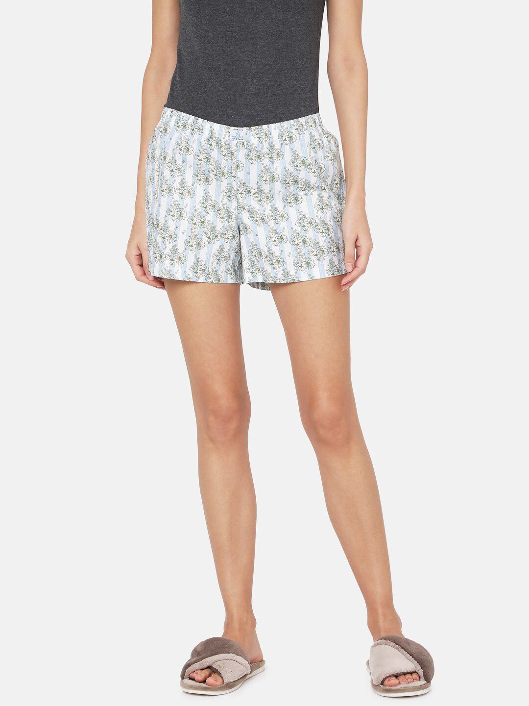 PAPA BRANDS Women White & Grey Printed Lounge Shorts Price in India