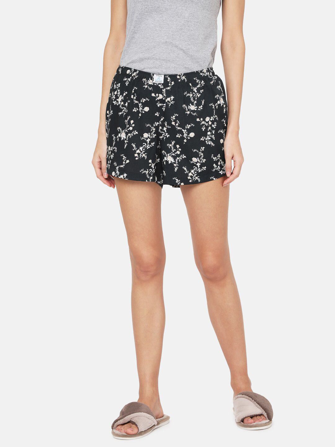 PAPA BRANDS Women Black & White Printed Lounge Shorts Price in India