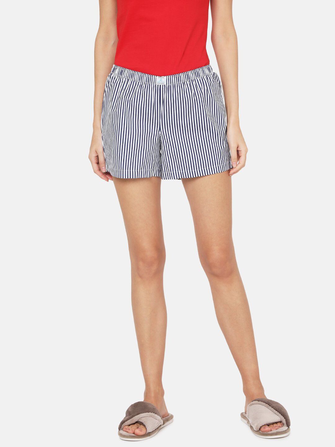 PAPA BRANDS Women Navy Blue & Grey Striped Lounge Shorts Price in India