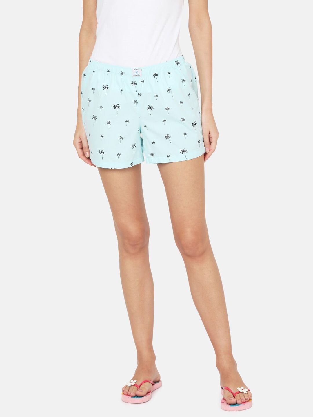 PAPA BRANDS Women Blue & White Printed Lounge Shorts Price in India