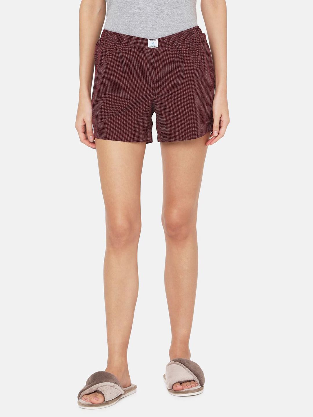 PAPA BRANDS Women Maroon & White Printed Lounge Shorts Price in India