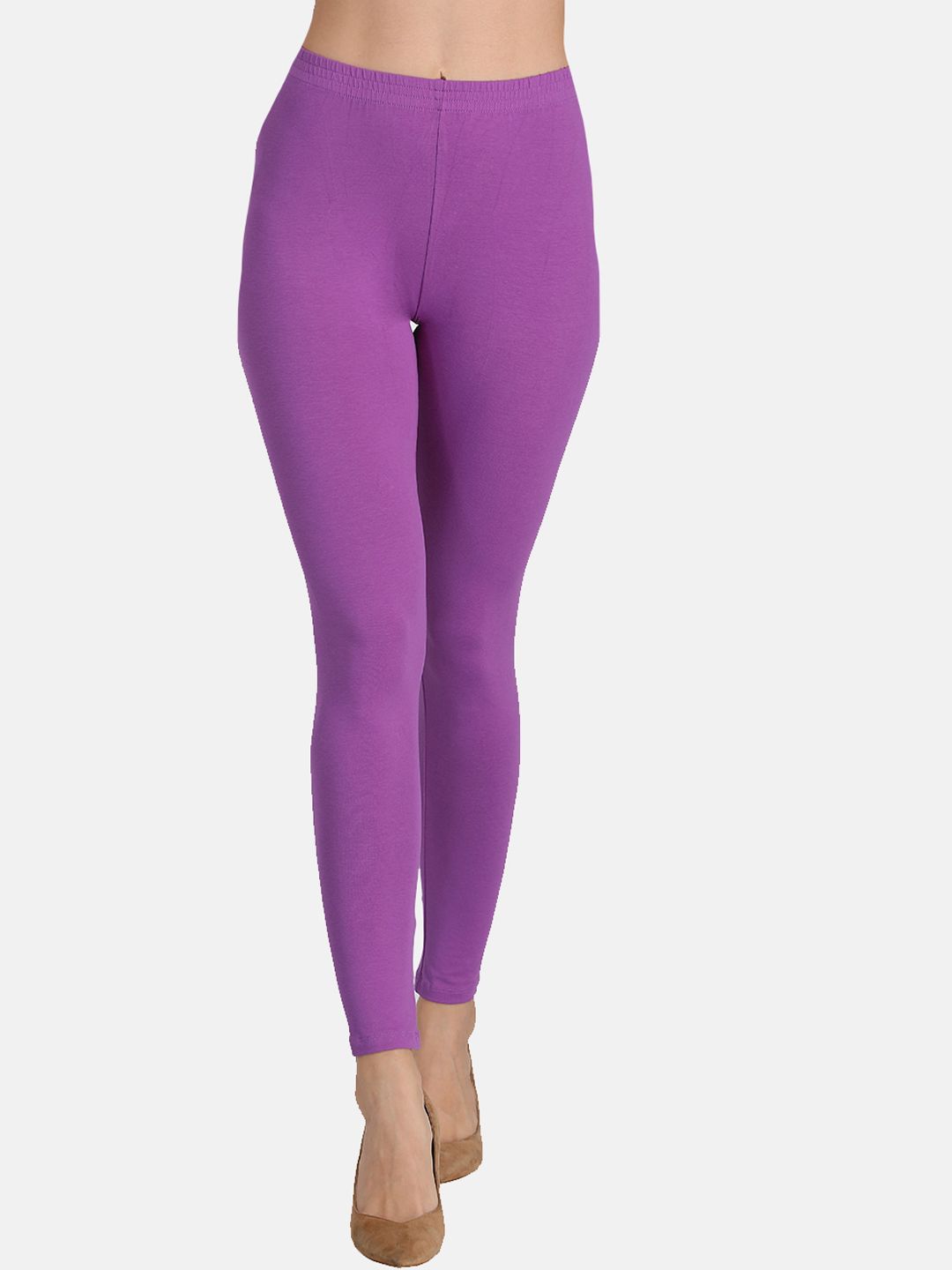 GROVERSONS Paris Beauty Women Lavender Solid Cotton Leggings Price in India