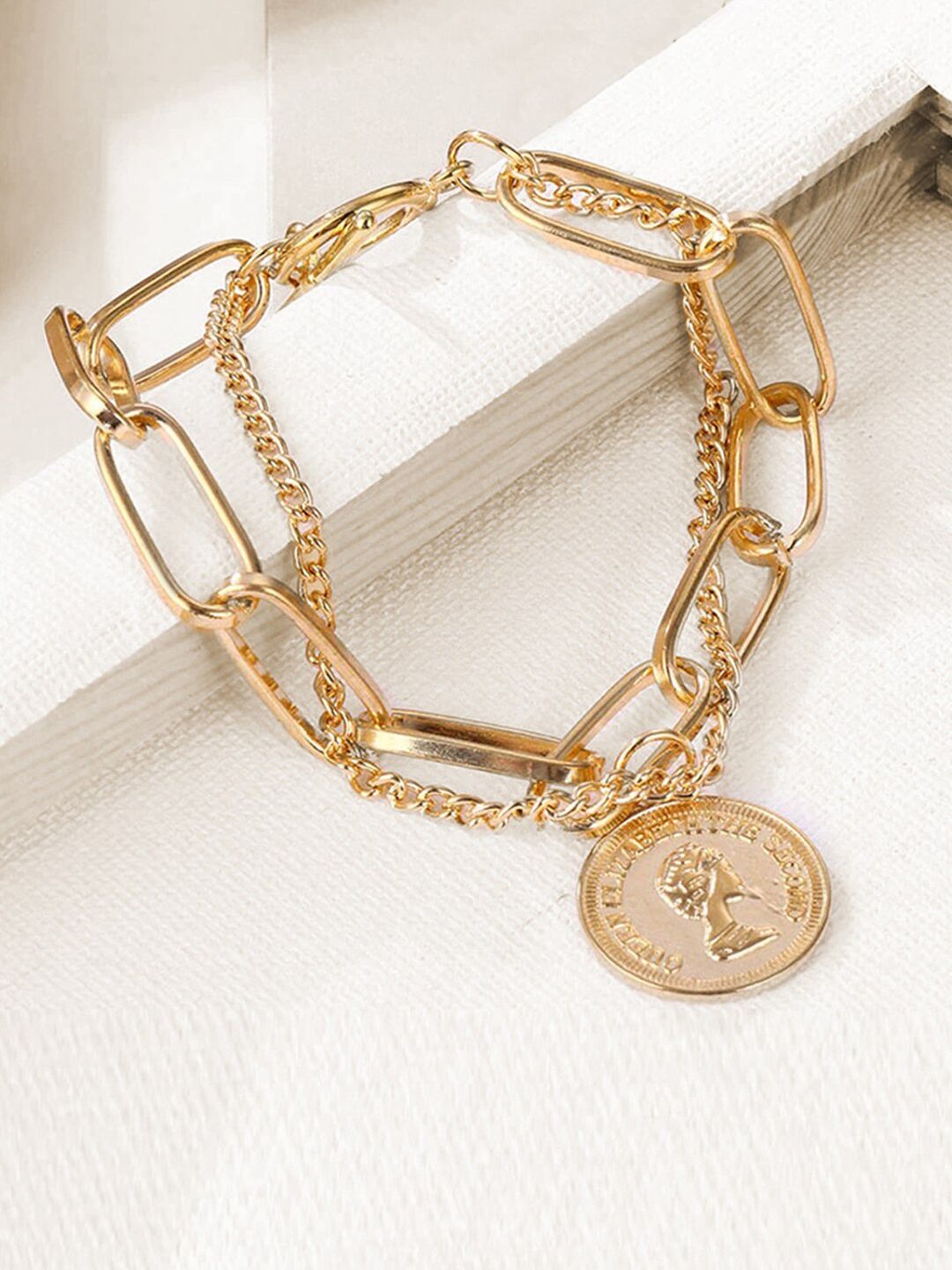 OOMPH Women Gold-Toned Multi Layer Multi Stranded Coin Medallion Chain Bracelet Price in India