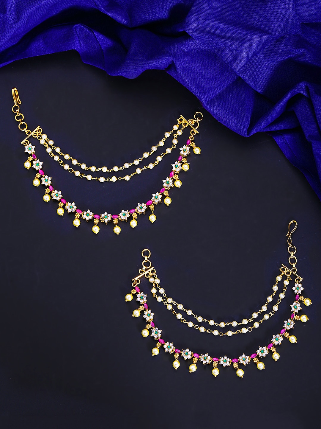 Yellow Chimes Pair Of Gold-Toned Classic Earring Chains Price in India