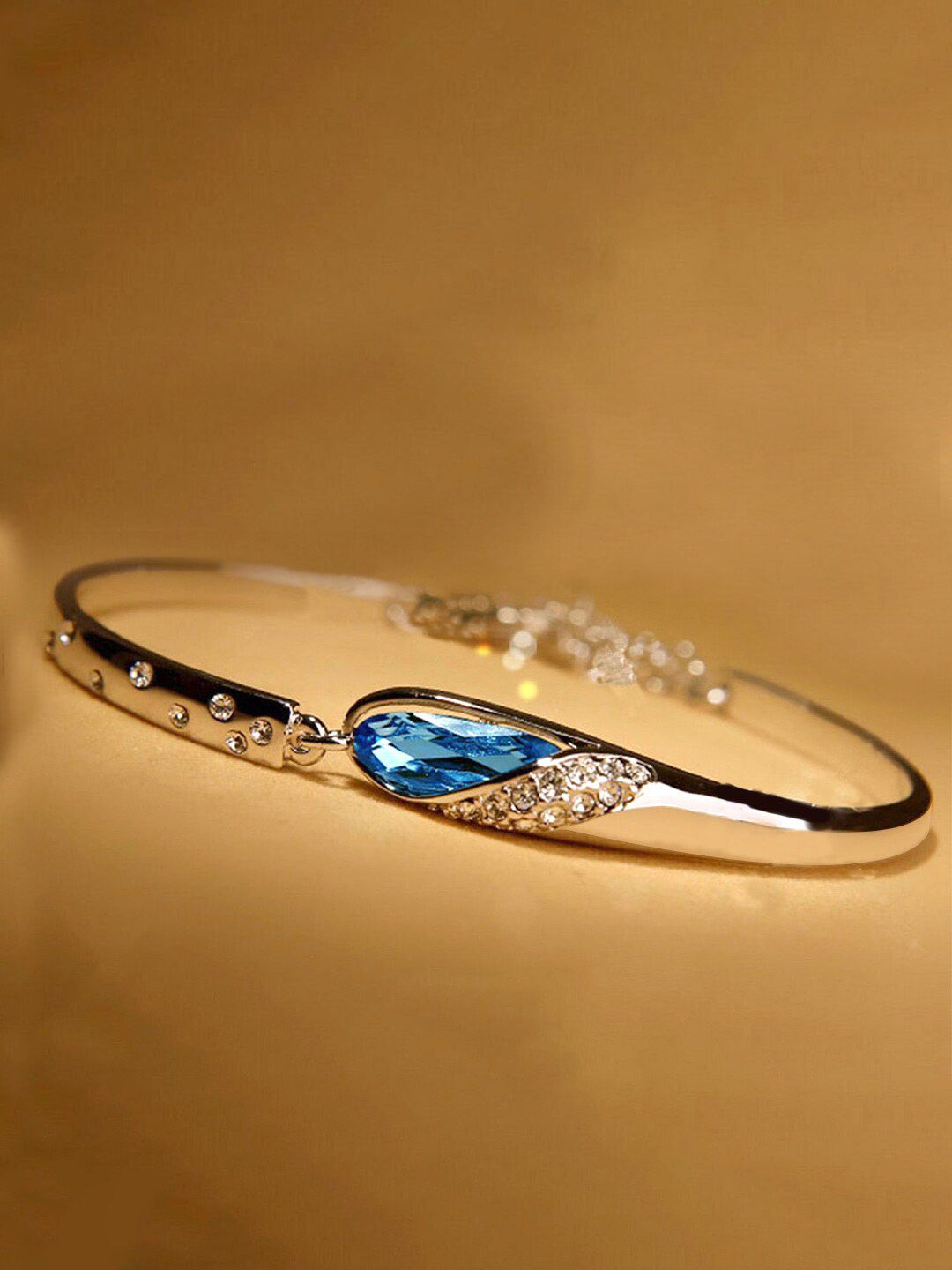Yellow Chimes Women Silver-Toned & Blue Silver-Plated Bangle-Style Bracelet Price in India