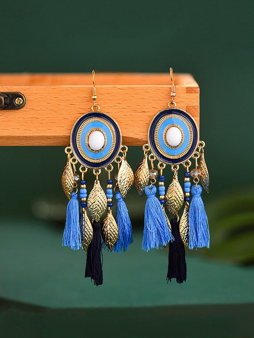 Yellow Chimes Blue & Gold-Toned Classic Dangle Earrings Price in India