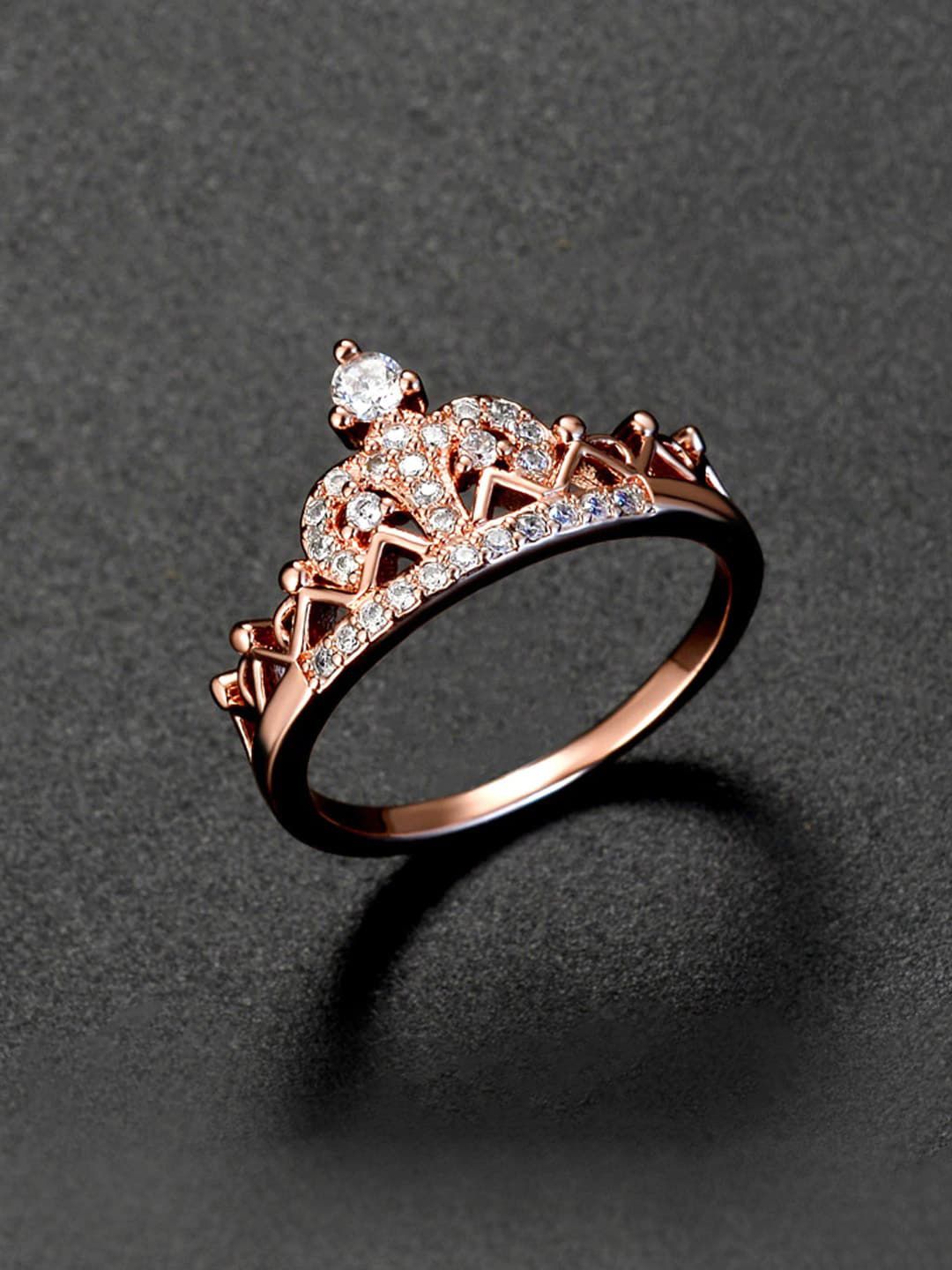 Yellow Chimes Rose Gold-Plated White CZ Studded Finger Ring Price in India