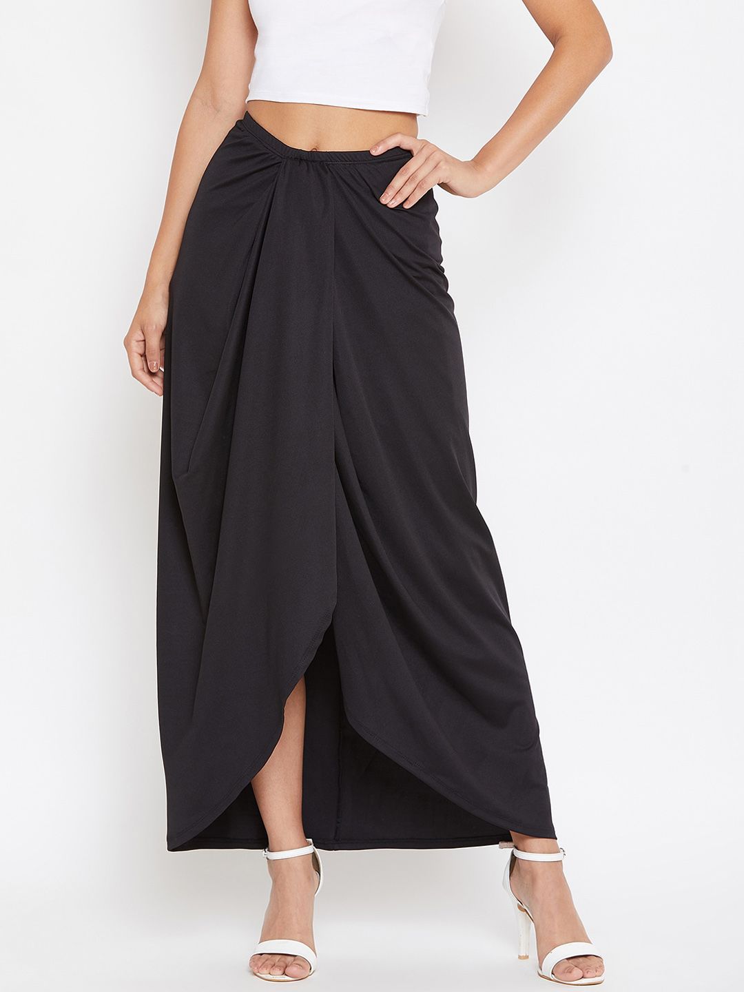 Zastraa Women Black Solid Maxi Wrap Skirt