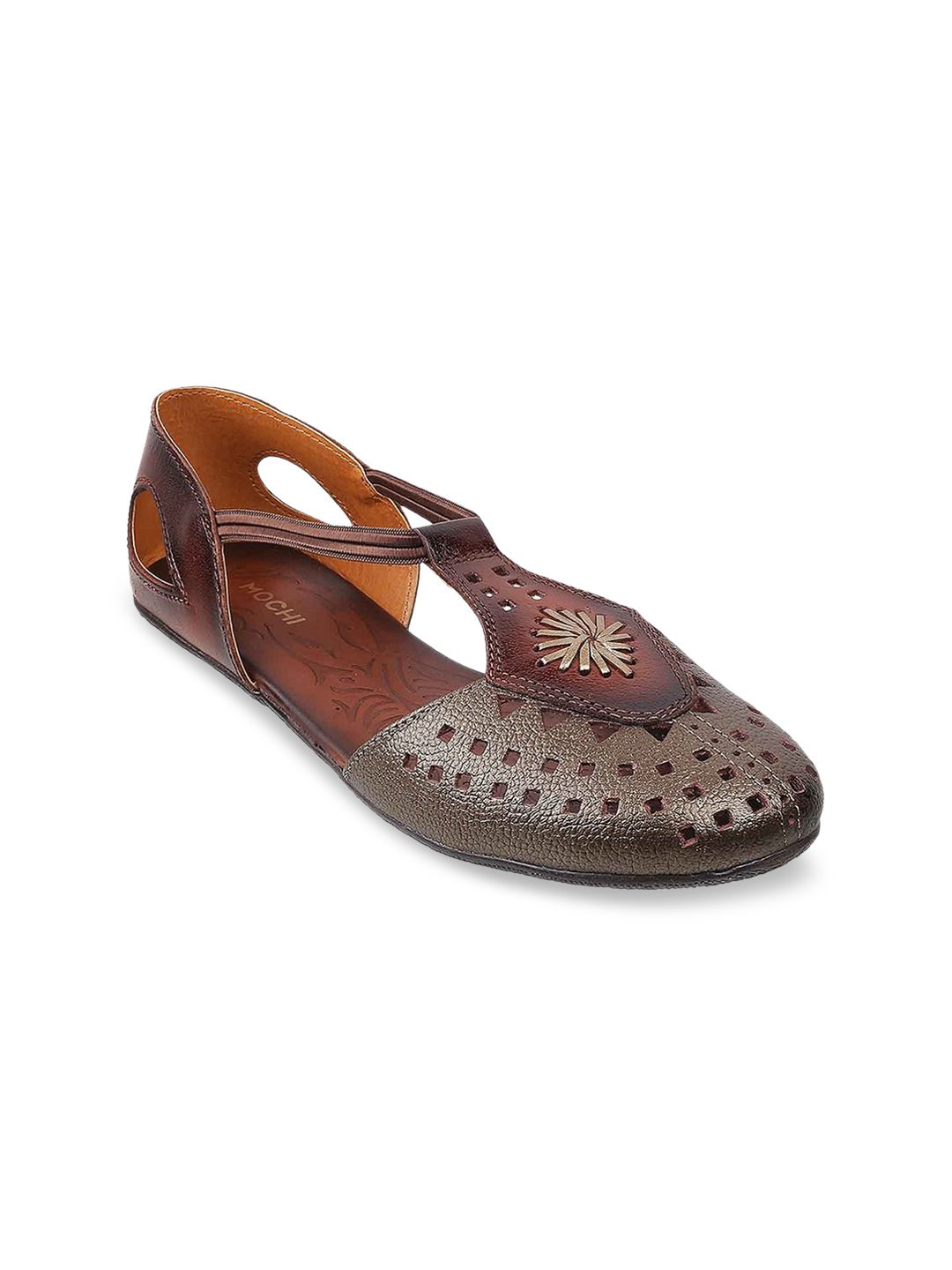 Mochi Women Bronze-Toned Ballerinas With Laser Cuts Flats