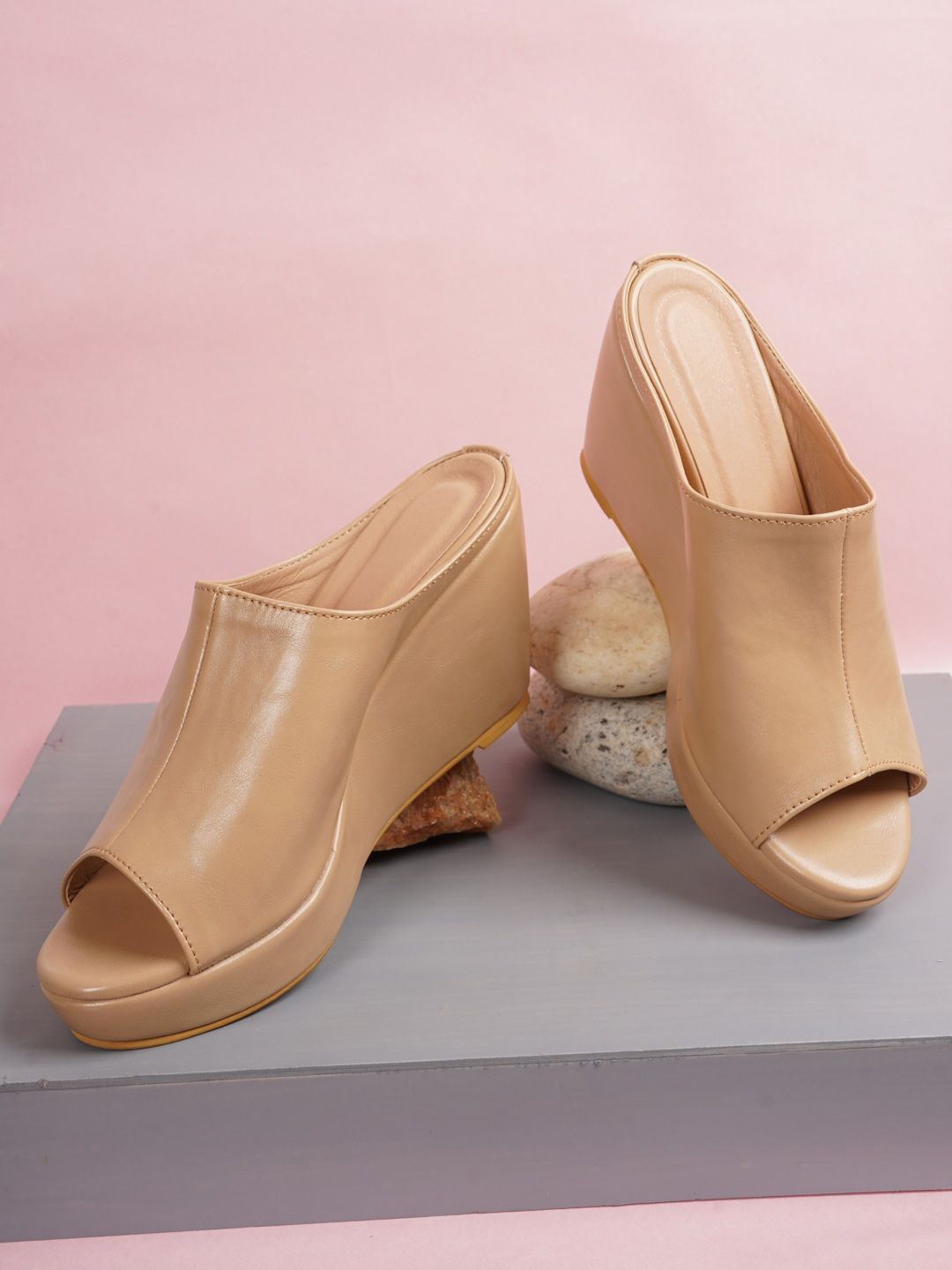 Rubeezz Beige Wedge Mules Price in India