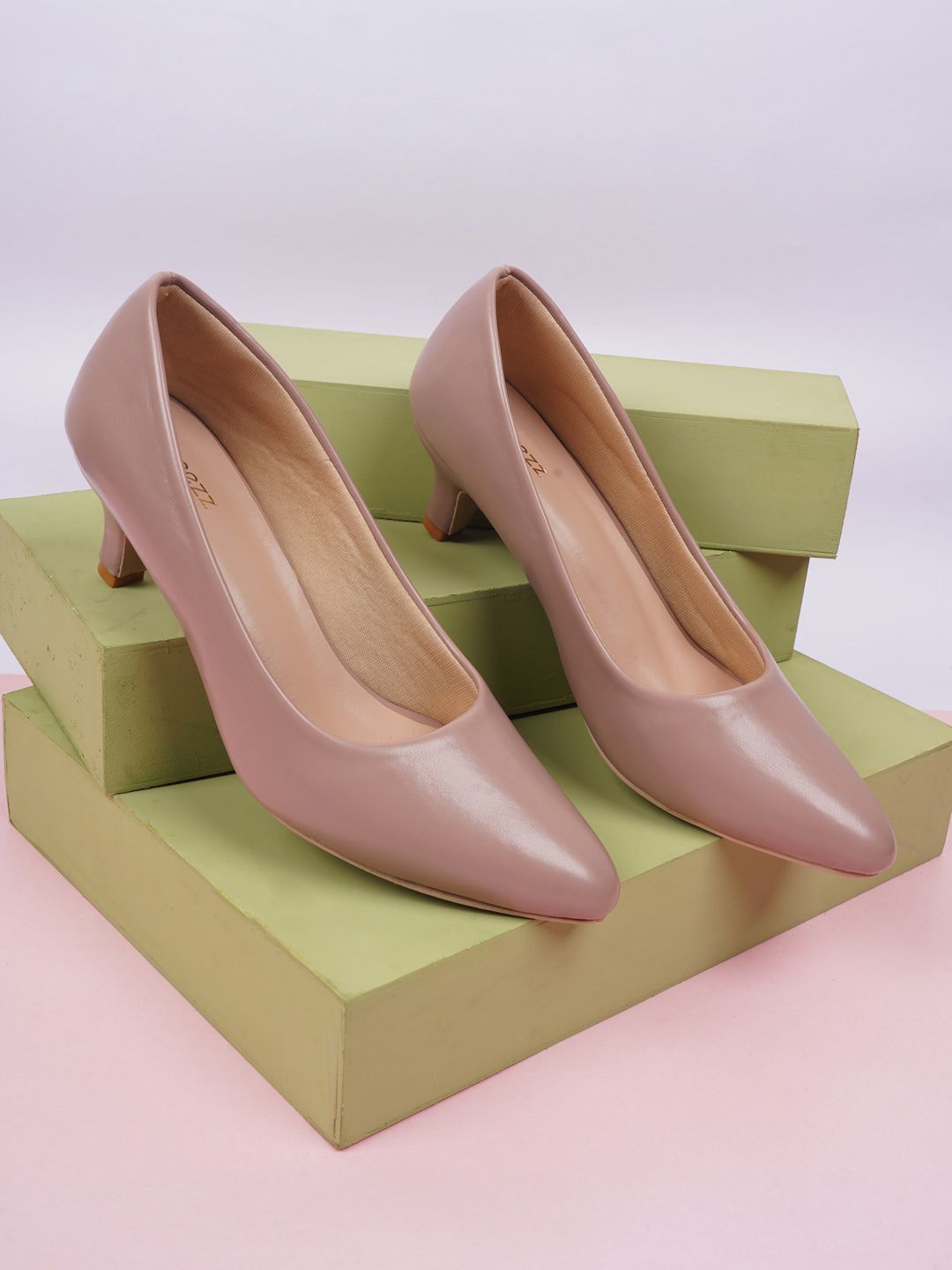 Rubeezz Women Peach-Coloured Solid Party Block Pumps Price in India