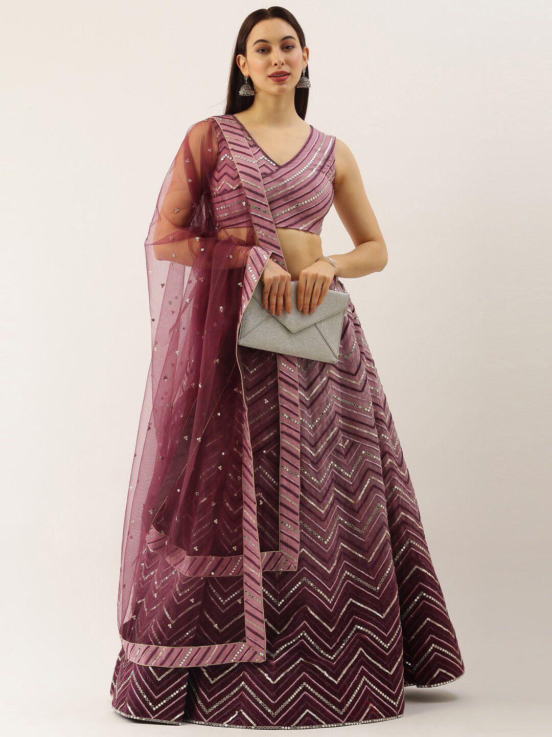 panchhi Lavender Embroidered Semi-Stitched Lehenga & Unstitched Blouse With Dupatta Price in India