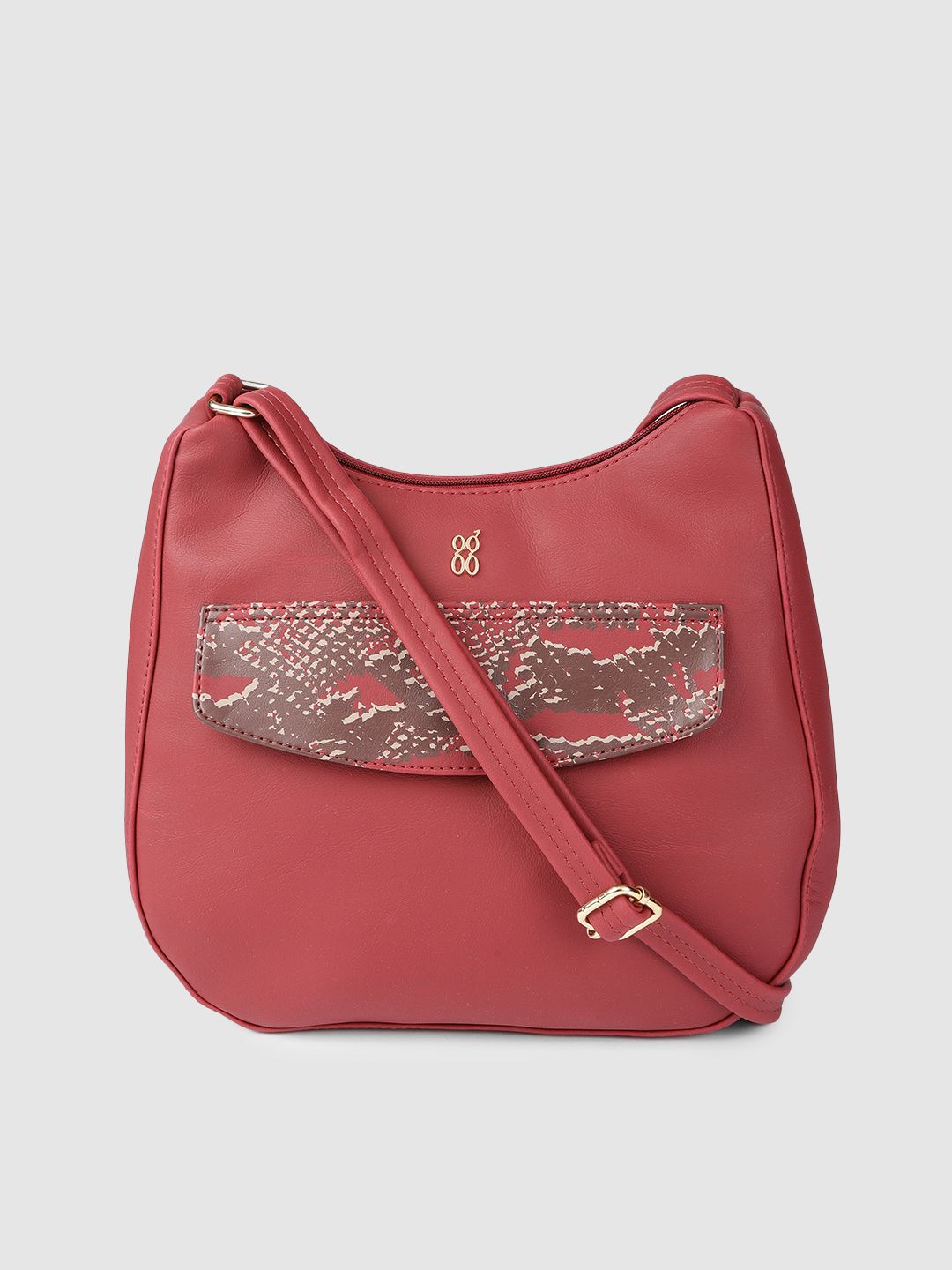 Baggit Red Solid Regular Structured Sling Bag with Printed Flap Applique Detail Price in India