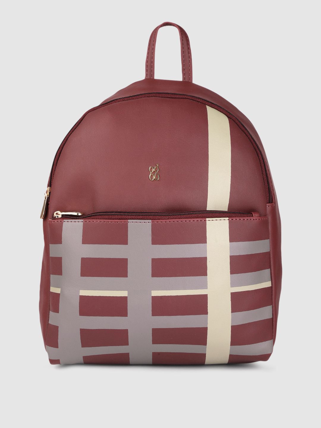 Baggit Women Burgundy & Grey Striped Backpack Price in India