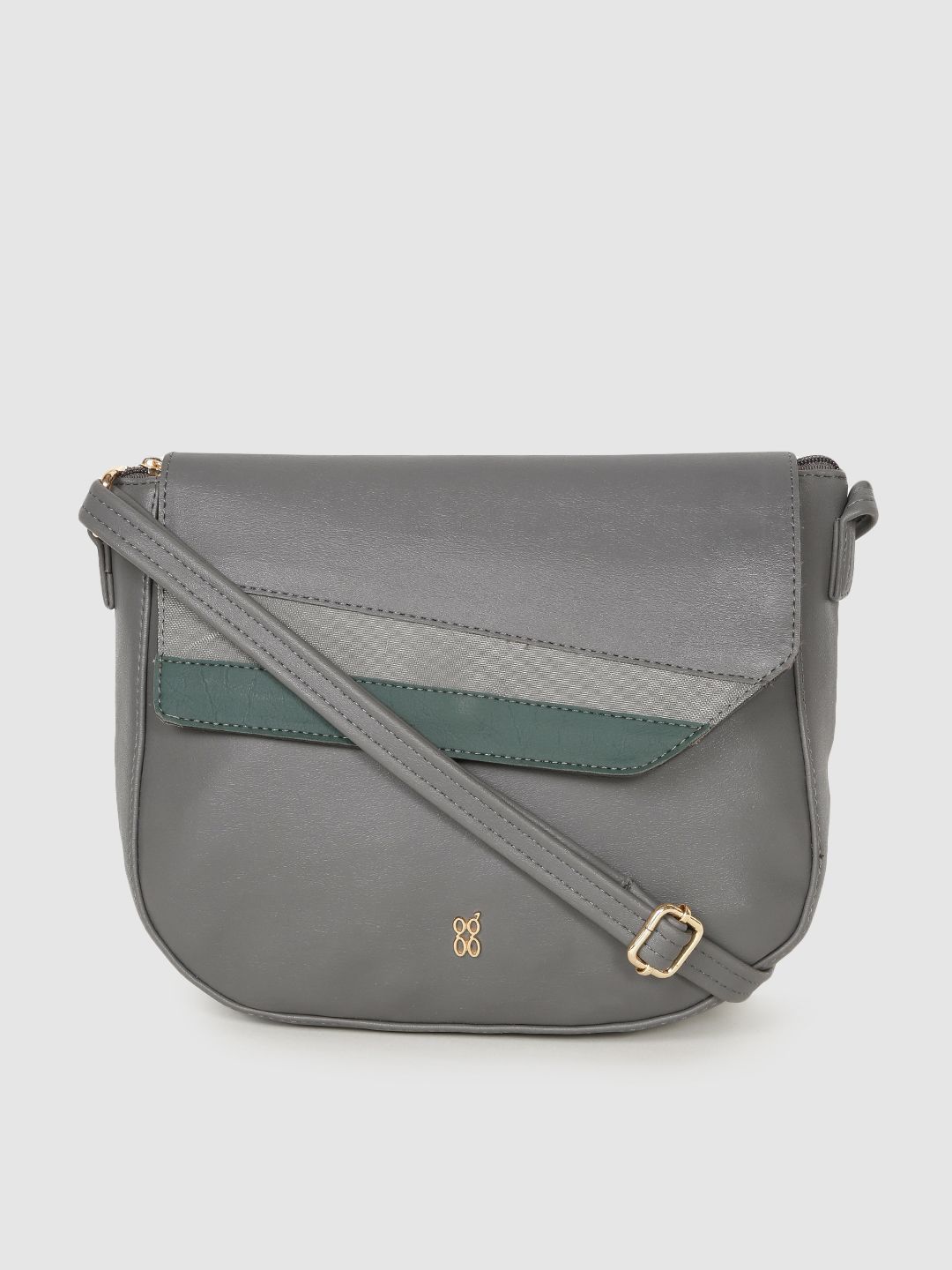 Baggit Grey Solid Regular Structured Sling Bag with Applique Detail Price in India