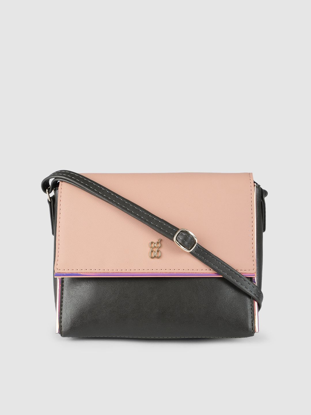 Baggit Charcoal Grey and Pink Solid Regular Structured Sling Bag Price in India