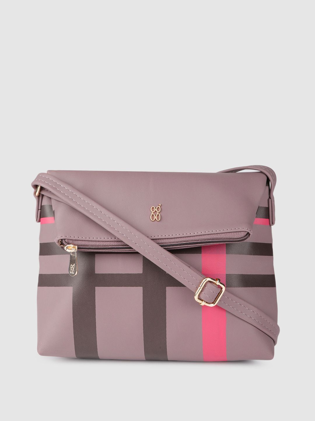 Baggit Mauve Purple Solid Regular Structured Foldable Sling Bag with Checked Detail Price in India