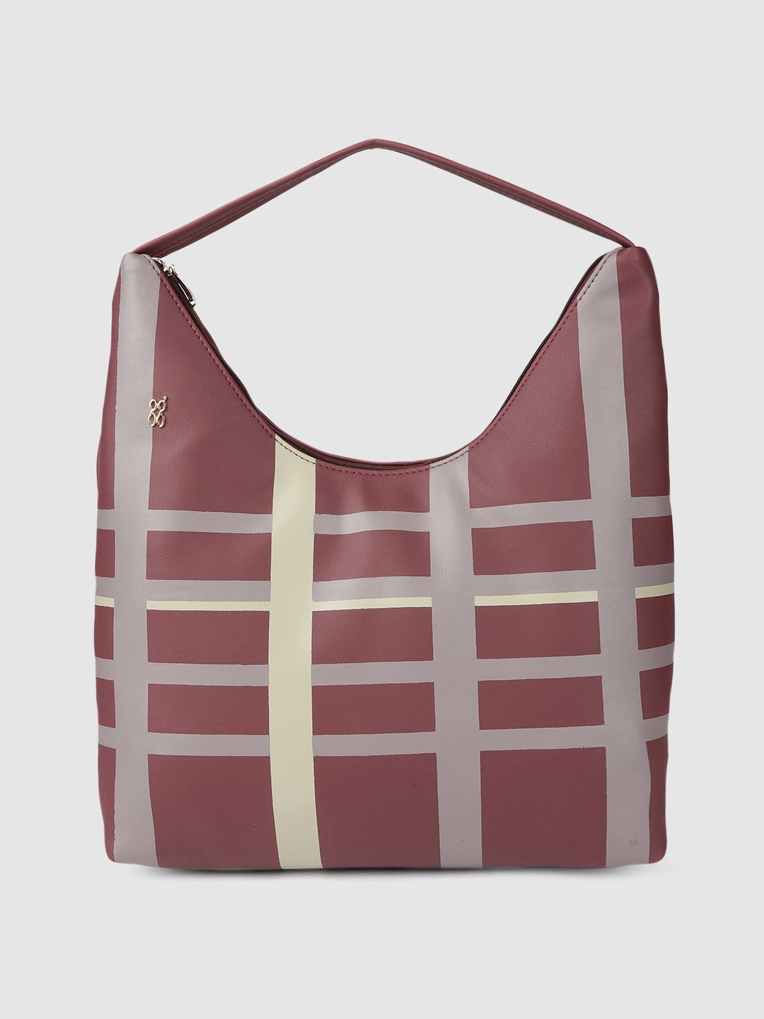 Baggit Burgundy & Silver-Toned Solid Regular Structured Hobo Bag with Checked Detail Price in India