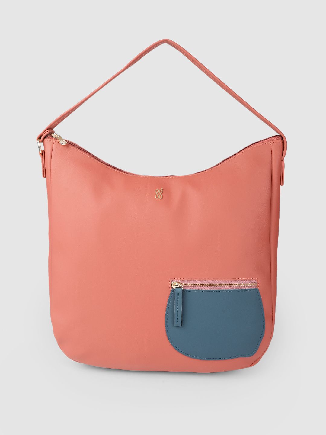 Baggit Peach Pink Solid Regular Structured Hobo Bag with Zip Pocket Detailing Price in India