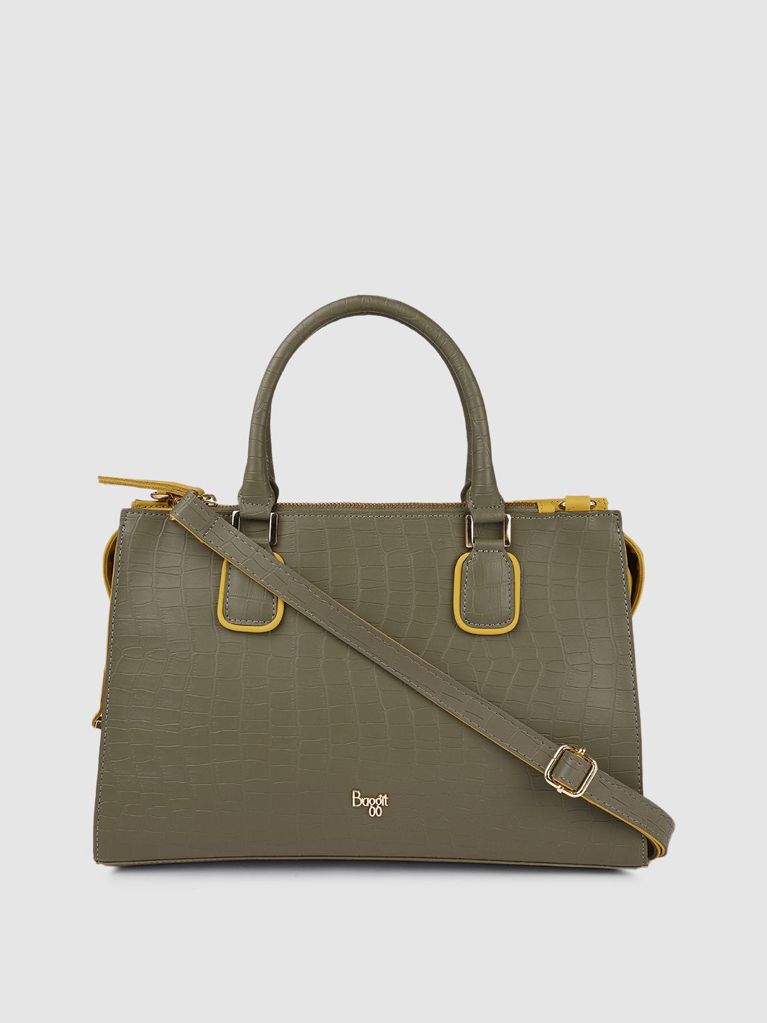 Baggit Olive Green Structured Handheld Bag Price in India