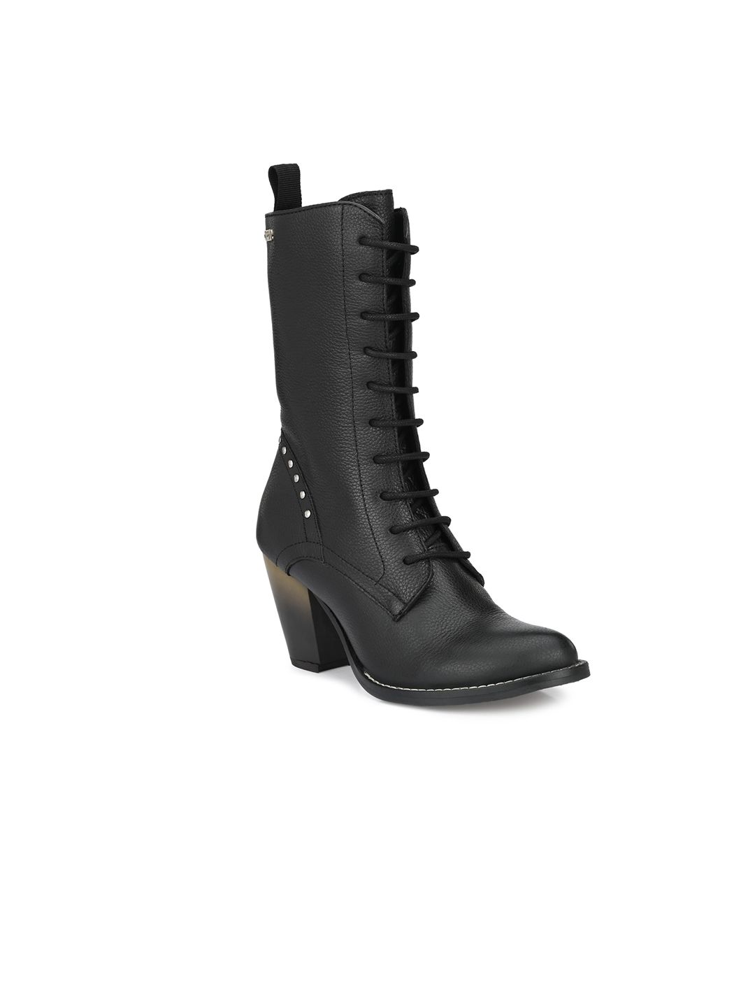 Delize Woman Black High-Top Block Heeled Boots Price in India