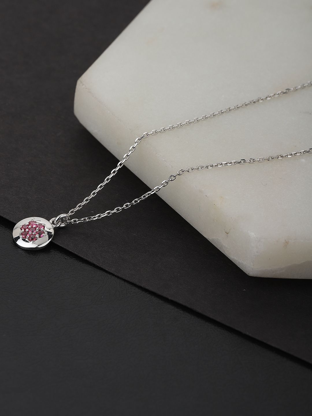 VANBELLE 925 Sterling Silver & Pink Ruby Studded Sterling Silver Rhodium-Plated Necklace Price in India