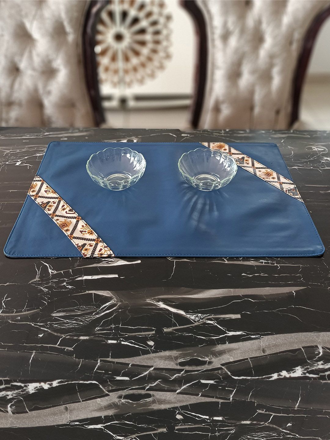 IMARS Blue Patola Printed  Set of 2 Table Placements Mat Price in India