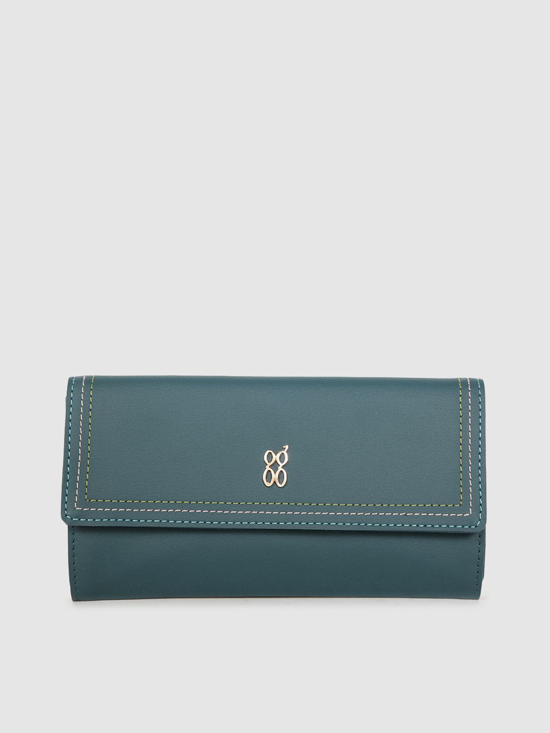 Baggit Women Teal Blue Solid Two Fold Wallet with Minimal Stitch Work Price in India