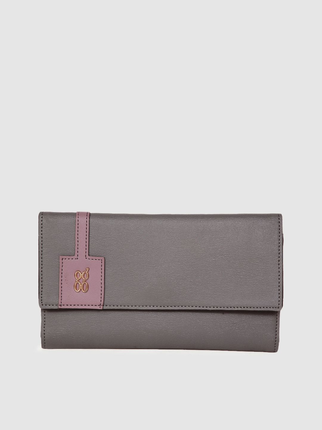 Baggit Women Grey Solid Applique Three Fold Wallet Price in India